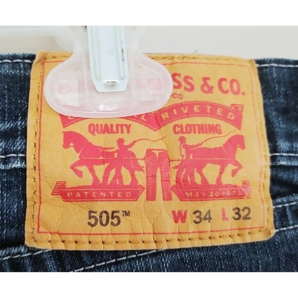 Levi's 505 Straight Leg Regular Fit Mens Size 34x32 Stretch Blue Jeans Denim - Picture 3 of 4